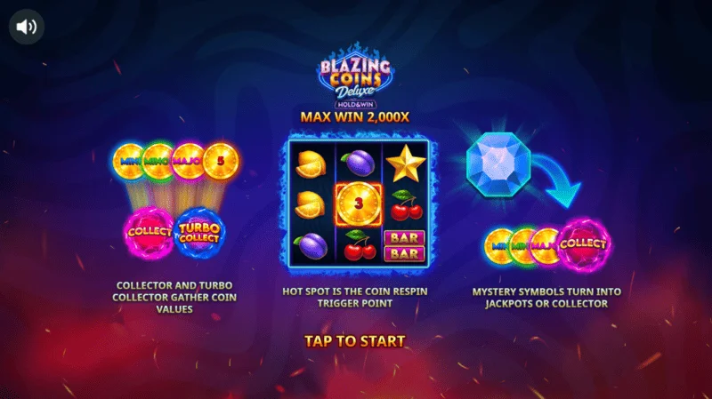 Blazing Coins Deluxe aðalvalmynd